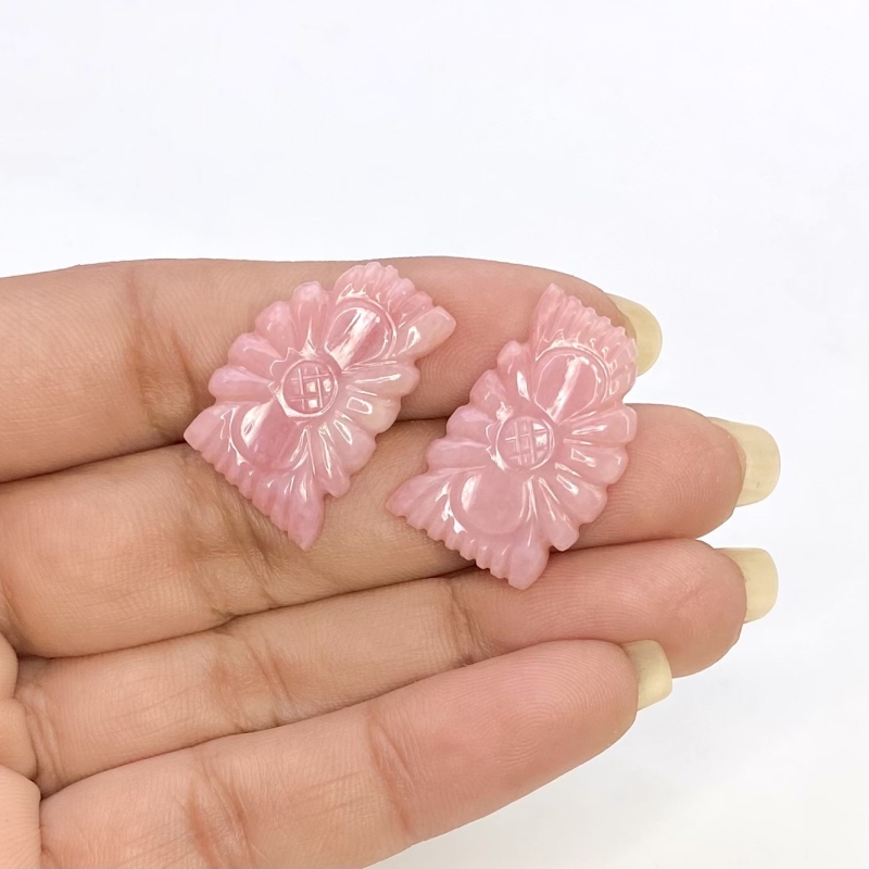 21.37 Cts. Pink Opal 23x15mm Carved Fancy Shape AA+ Grade Matched Gemstone Carvings Pair - Total 2 Pcs.