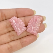 21.37 Cts. Pink Opal 23x15mm Carved Fancy Shape AA+ Grade Matched Gemstone Carvings Pair - Total 2 Pcs.