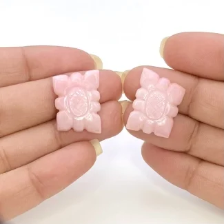 21.44 Cts. Pink Opal 20x15mm Carved Fancy Shape AA+ Grade Matched Gemstone Carvings Pair - Total 2 Pcs.