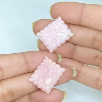 21.26 Cts. Pink Opal 20x16mm Carved Fancy Shape AA+ Grade Matched Gemstone Carvings Pair - Total 2 Pcs.