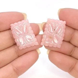 23.72 Cts. Pink Opal 21x15.5mm Carved Fancy Shape AA+ Grade Matched Gemstone Carvings Pair - Total 2 Pcs.