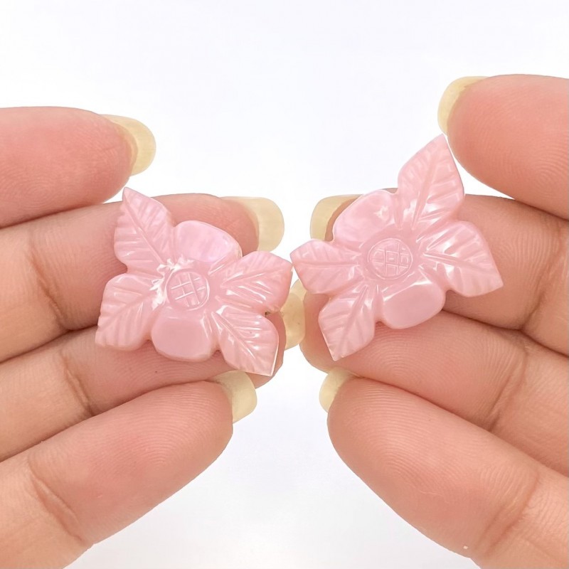 26.48 Cts. Pink Opal 20x17mm Carved Fancy Shape AA+ Grade Matched Gemstone Carvings Pair - Total 2 Pcs.