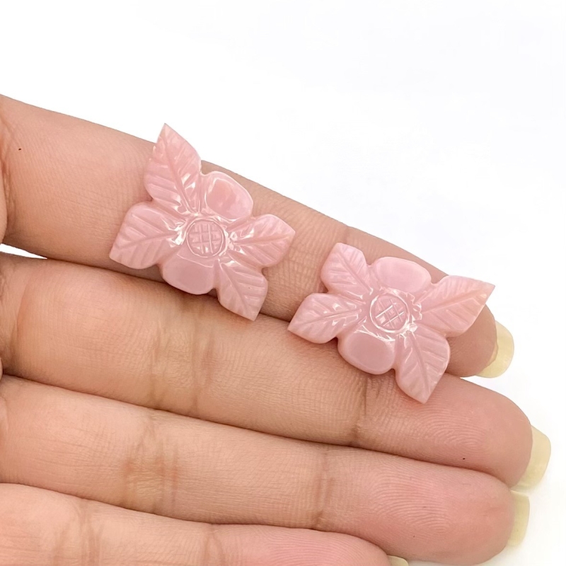 26.48 Cts. Pink Opal 20x17mm Carved Fancy Shape AA+ Grade Matched Gemstone Carvings Pair - Total 2 Pcs.