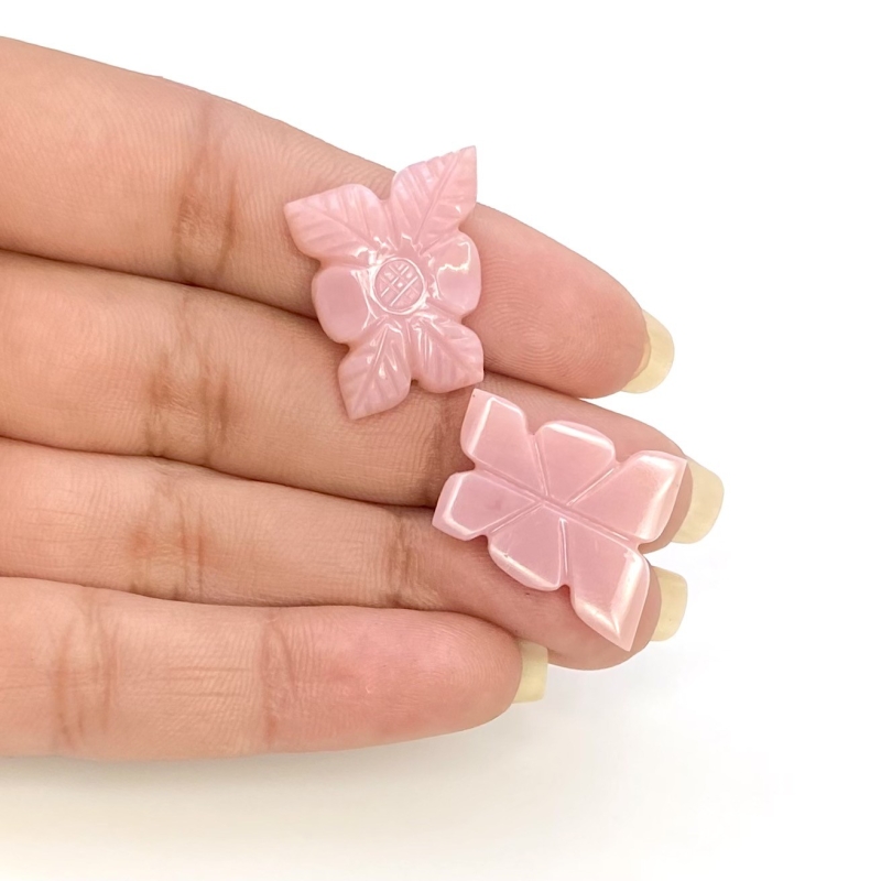 26.48 Cts. Pink Opal 20x17mm Carved Fancy Shape AA+ Grade Matched Gemstone Carvings Pair - Total 2 Pcs.