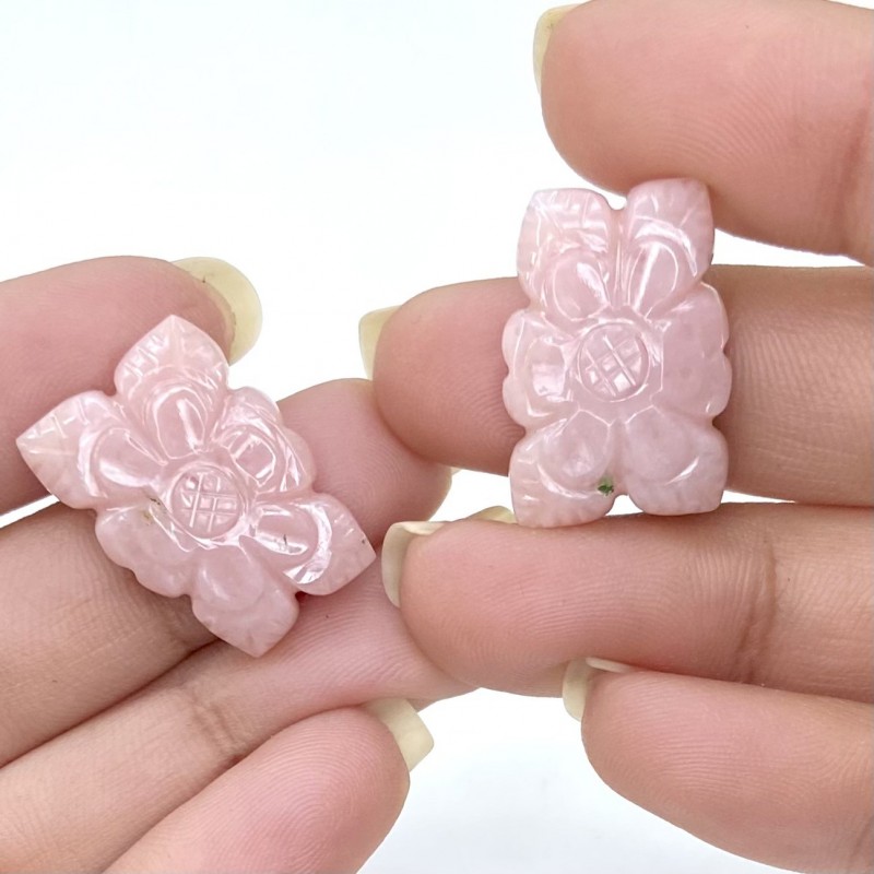 27.03 Cts. Pink Opal 21x15mm Carved Fancy Shape AA+ Grade Matched Gemstone Carvings Pair - Total 2 Pcs.