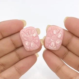 27.03 Cts. Pink Opal 21.5x15.5mm Carved Fancy Shape AA+ Grade Matched Gemstone Carvings Pair - Total 2 Pcs.