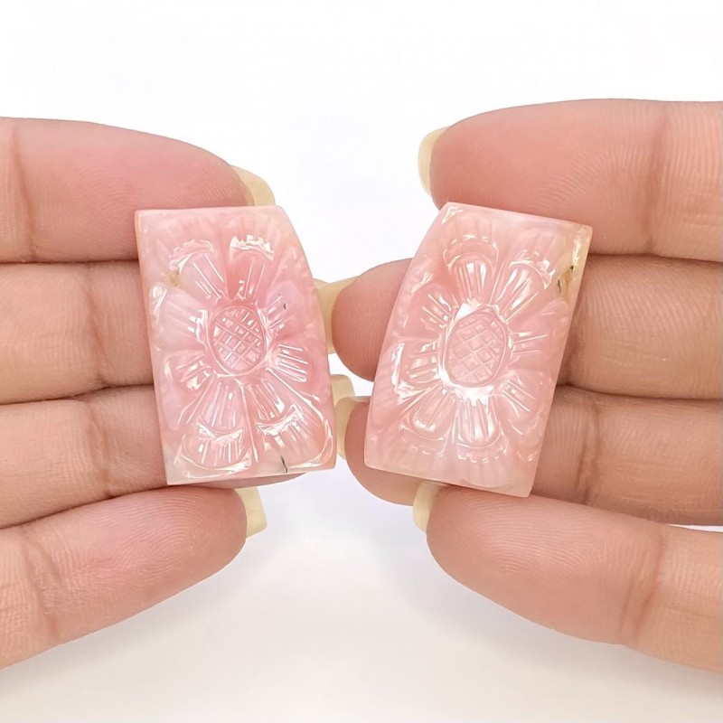 28.50 Cts. Pink Opal 27x17.5mm Carved Fancy Shape AA+ Grade Matched Gemstone Carvings Pair - Total 2 Pcs.