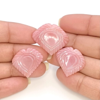 29.63 Cts. Pink Opal 21x20-25x22mm Carved Heart Shape AA+ Grade Matched Gemstone Carvings Set - Total 3 Pcs.