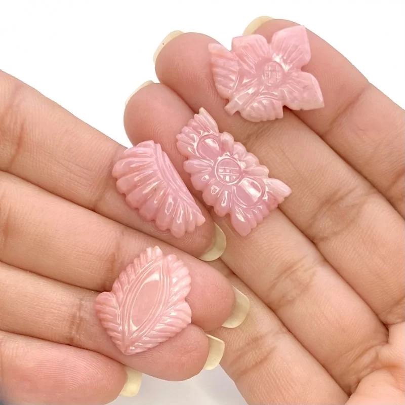 30.43 Cts. Pink Opal 6.28-8.63Cts. Carved Fancy Shape AA+ Grade Gemstone Carving Parcel - Total 4 Pcs.