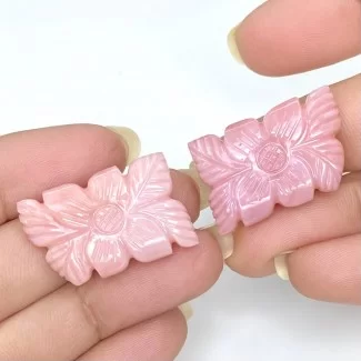 31.55 Cts. Pink Opal 25x16.5mm Carved Fancy Shape AA+ Grade Matched Gemstone Carvings Pair - Total 2 Pcs.