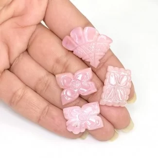 45.38 Cts. Pink Opal 9.68-13.87Cts. Carved Fancy Shape AA+ Grade Gemstone Carving Parcel - Total 4 Pcs.