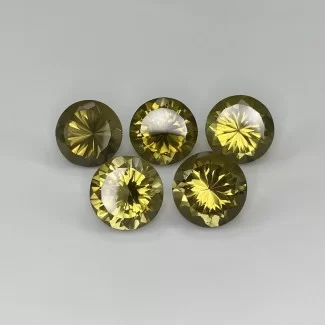  75.95 Carat Olive Quartz 16.5mm Diamond Cut Round Shape AAA Grade Gemstones Parcel - Total 5 Pcs.