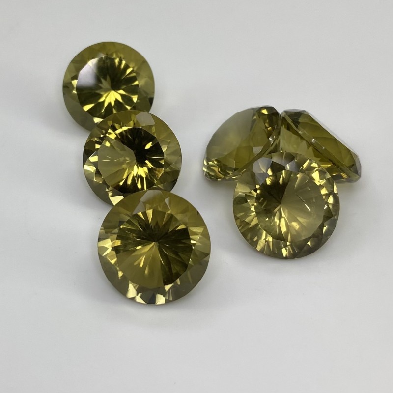 101.46 Carat Olive Quartz 17mm Diamond Cut Round Shape AAA Grade Gemstones Parcel - Total 6 Pcs.