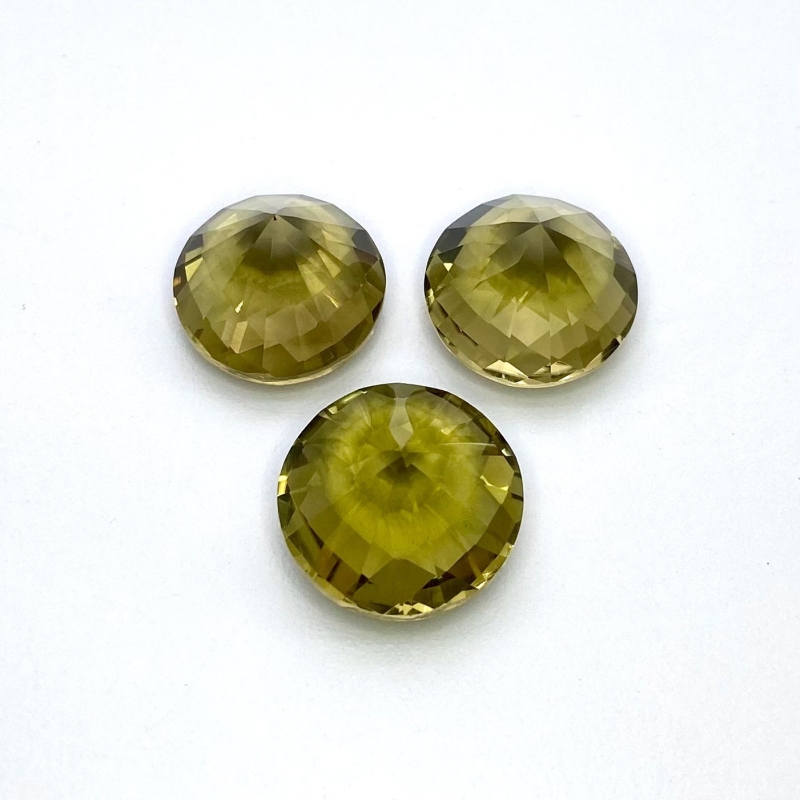  57.75 Cts. Olive Quartz 17-18.5mm Checkerboard Round Shape AAA Grade Matched Gemstones Set - Total 3 Pcs.