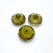  57.75 Cts. Olive Quartz 17-18.5mm Checkerboard Round Shape AAA Grade Matched Gemstones Set - Total 3 Pcs.