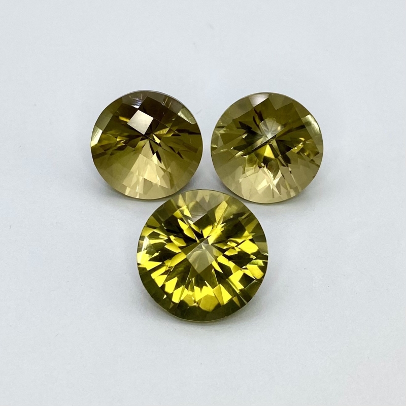  57.75 Cts. Olive Quartz 17-18.5mm Checkerboard Round Shape AAA Grade Matched Gemstones Set - Total 3 Pcs.