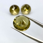  57.75 Cts. Olive Quartz 17-18.5mm Checkerboard Round Shape AAA Grade Matched Gemstones Set - Total 3 Pcs.