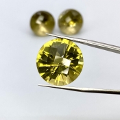  57.75 Cts. Olive Quartz 17-18.5mm Checkerboard Round Shape AAA Grade Matched Gemstones Set - Total 3 Pcs.