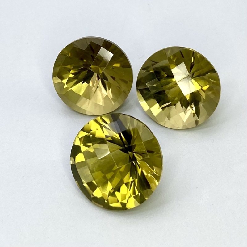  57.75 Cts. Olive Quartz 17-18.5mm Checkerboard Round Shape AAA Grade Matched Gemstones Set - Total 3 Pcs.