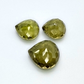  60.25 Cts. Olive Quartz 17.5-21mm Checkerboard Heart Shape AAA Grade Matched Gemstones Set - Total 3 Pcs.