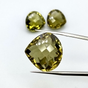  60.25 Cts. Olive Quartz 17.5-21mm Checkerboard Heart Shape AAA Grade Matched Gemstones Set - Total 3 Pcs.