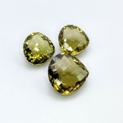  60.25 Cts. Olive Quartz 17.5-21mm Checkerboard Heart Shape AAA Grade Matched Gemstones Set - Total 3 Pcs.