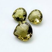  60.25 Cts. Olive Quartz 17.5-21mm Checkerboard Heart Shape AAA Grade Matched Gemstones Set - Total 3 Pcs.