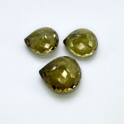  68.10 Cts. Olive Quartz 18.5-21mm Checkerboard Heart Shape AAA Grade Matched Gemstones Set - Total 3 Pcs.
