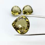  68.10 Cts. Olive Quartz 18.5-21mm Checkerboard Heart Shape AAA Grade Matched Gemstones Set - Total 3 Pcs.