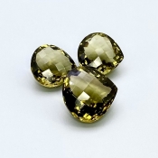  68.10 Cts. Olive Quartz 18.5-21mm Checkerboard Heart Shape AAA Grade Matched Gemstones Set - Total 3 Pcs.