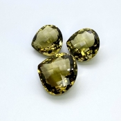  68.10 Cts. Olive Quartz 18.5-21mm Checkerboard Heart Shape AAA Grade Matched Gemstones Set - Total 3 Pcs.