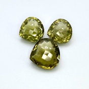  69.85 Cts. Olive Quartz 18.5-21mm Checkerboard Heart Shape AAA Grade Matched Gemstones Set - Total 3 Pcs.