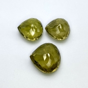  69.85 Cts. Olive Quartz 18.5-21mm Checkerboard Heart Shape AAA Grade Matched Gemstones Set - Total 3 Pcs.