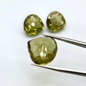 69.85 Cts. Olive Quartz 18.5-21mm Checkerboard Heart Shape AAA Grade Matched Gemstones Set - Total 3 Pcs.