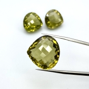  69.85 Cts. Olive Quartz 18.5-21mm Checkerboard Heart Shape AAA Grade Matched Gemstones Set - Total 3 Pcs.