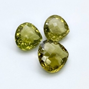  69.85 Cts. Olive Quartz 18.5-21mm Checkerboard Heart Shape AAA Grade Matched Gemstones Set - Total 3 Pcs.