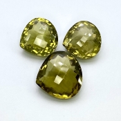  69.85 Cts. Olive Quartz 18.5-21mm Checkerboard Heart Shape AAA Grade Matched Gemstones Set - Total 3 Pcs.