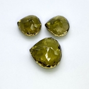  61.15 Cts. Olive Quartz 17-21mm Checkerboard Heart Shape AAA Grade Matched Gemstones Set - Total 3 Pcs.