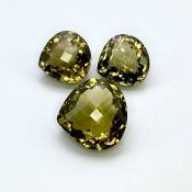  61.15 Cts. Olive Quartz 17-21mm Checkerboard Heart Shape AAA Grade Matched Gemstones Set - Total 3 Pcs.