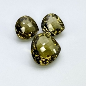  61.15 Cts. Olive Quartz 17-21mm Checkerboard Heart Shape AAA Grade Matched Gemstones Set - Total 3 Pcs.