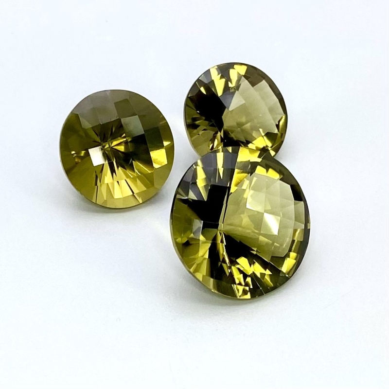  82.45 Cts. Olive Quartz 18.5-23mm Checkerboard Round Shape AAA Grade Matched Gemstones Set - Total 3 Pcs.