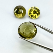 82.45 Cts. Olive Quartz 18.5-23mm Checkerboard Round Shape AAA Grade Matched Gemstones Set - Total 3 Pcs.