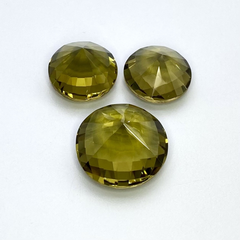  82.45 Cts. Olive Quartz 18.5-23mm Checkerboard Round Shape AAA Grade Matched Gemstones Set - Total 3 Pcs.