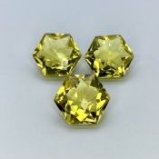  30.30 Cts. Lemon Quartz 14-14.5mm Fancy Cut Hexagon Shape AAA Grade Matched Gemstones Set - Total 3 Pcs.