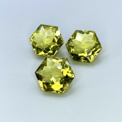  30.30 Cts. Lemon Quartz 14-14.5mm Fancy Cut Hexagon Shape AAA Grade Matched Gemstones Set - Total 3 Pcs.