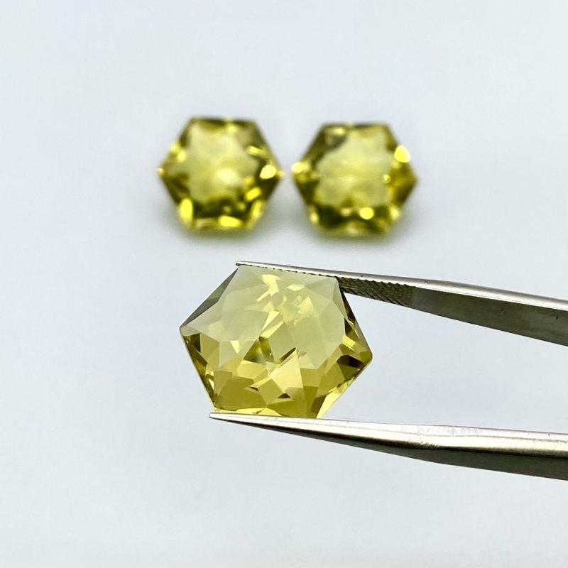  30.30 Cts. Lemon Quartz 14-14.5mm Fancy Cut Hexagon Shape AAA Grade Matched Gemstones Set - Total 3 Pcs.