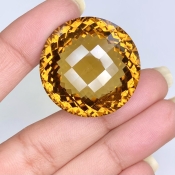  78.65 Cts. Whisky Quartz 30mm Checkerboard Round Shape AAA+ Grade Loose Gemstone - Total 1 Pc.