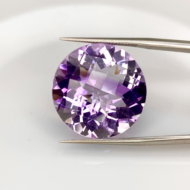  23.70 Cts. Pink Amethyst 20mm Checkerboard Round Shape AA Grade Loose Gemstone - Total 1 Pc.