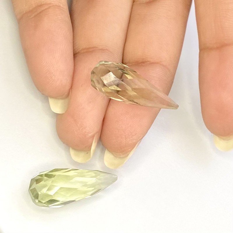 Green Amethyst Briolette Drop Shape AAA Grade Gemstone Beads Pair - 21mm - 2 Pc. - 17.35 Cts.