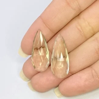  18.60 Cts. Green Amethyst 25x10mm Briolette Pear Shape AAA Grade Matched Gemstone Beads Pair - Total 2 Pcs.